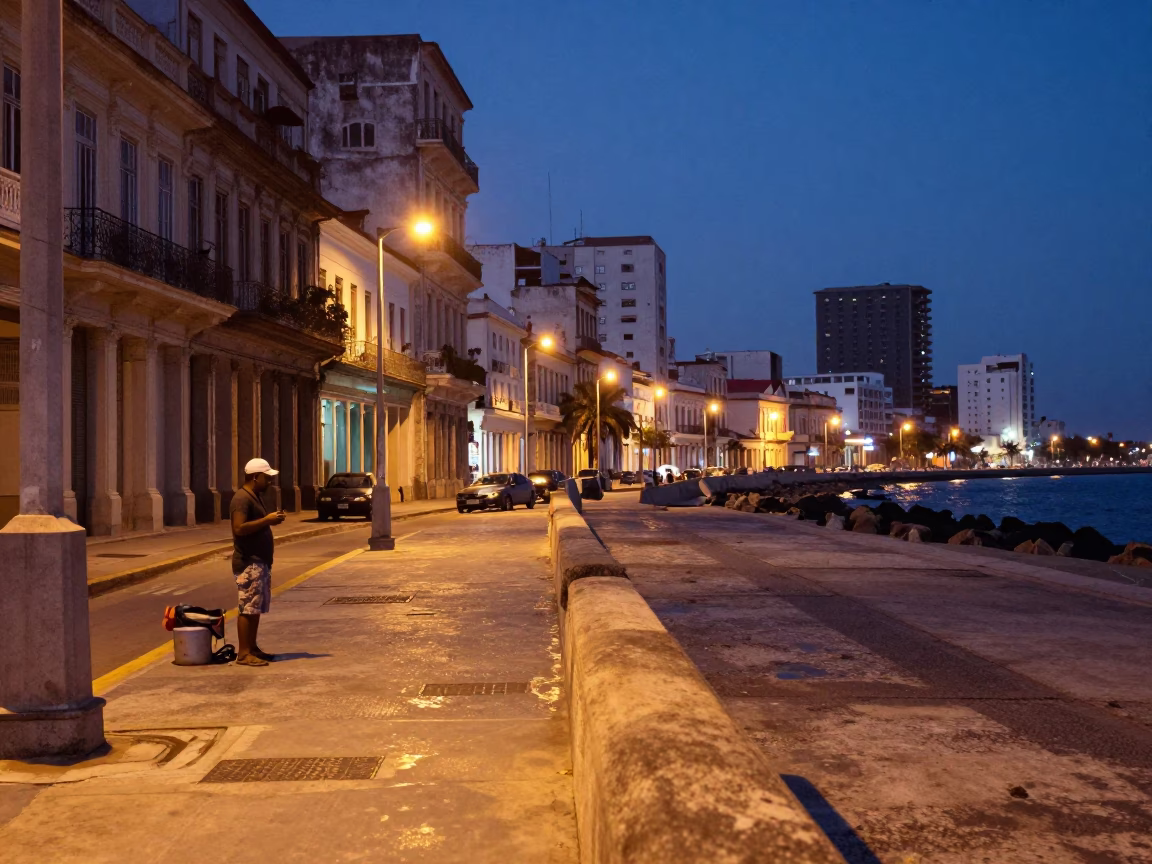 Havana Cuba Street Scene Evening Glow with Condensation on Jam Jar in in Havana, Cuba
