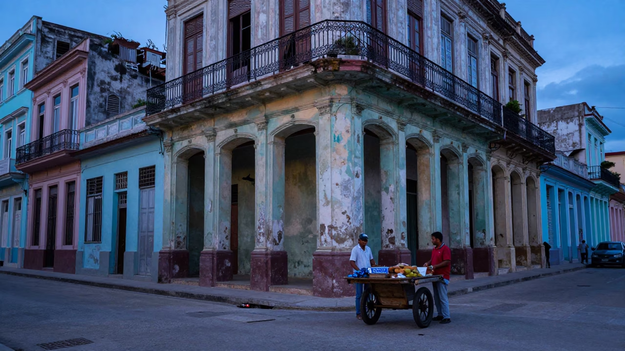 Havana Cuba Street Scene in Blue Hour Light with Local Market Details in in Havana, Cuba