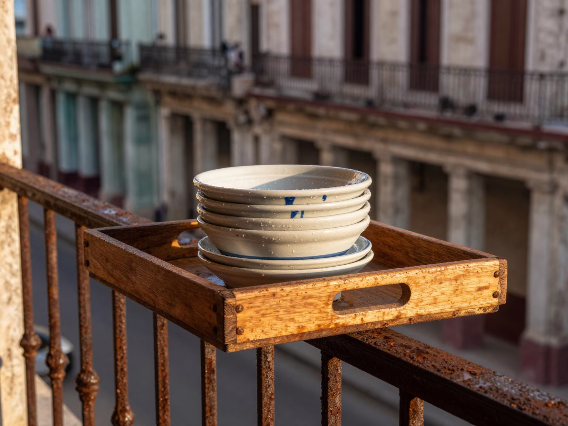 Havana Cuba Street Scene Late Afternoon Light Wooden Tray Condensation Basins in in Havana, Cuba