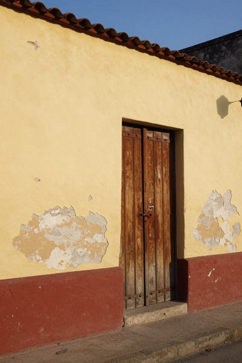 Havana Cuba Street Scene Late Afternoon Sunlight Weathered Wall and Local Life in in Havana, Cuba