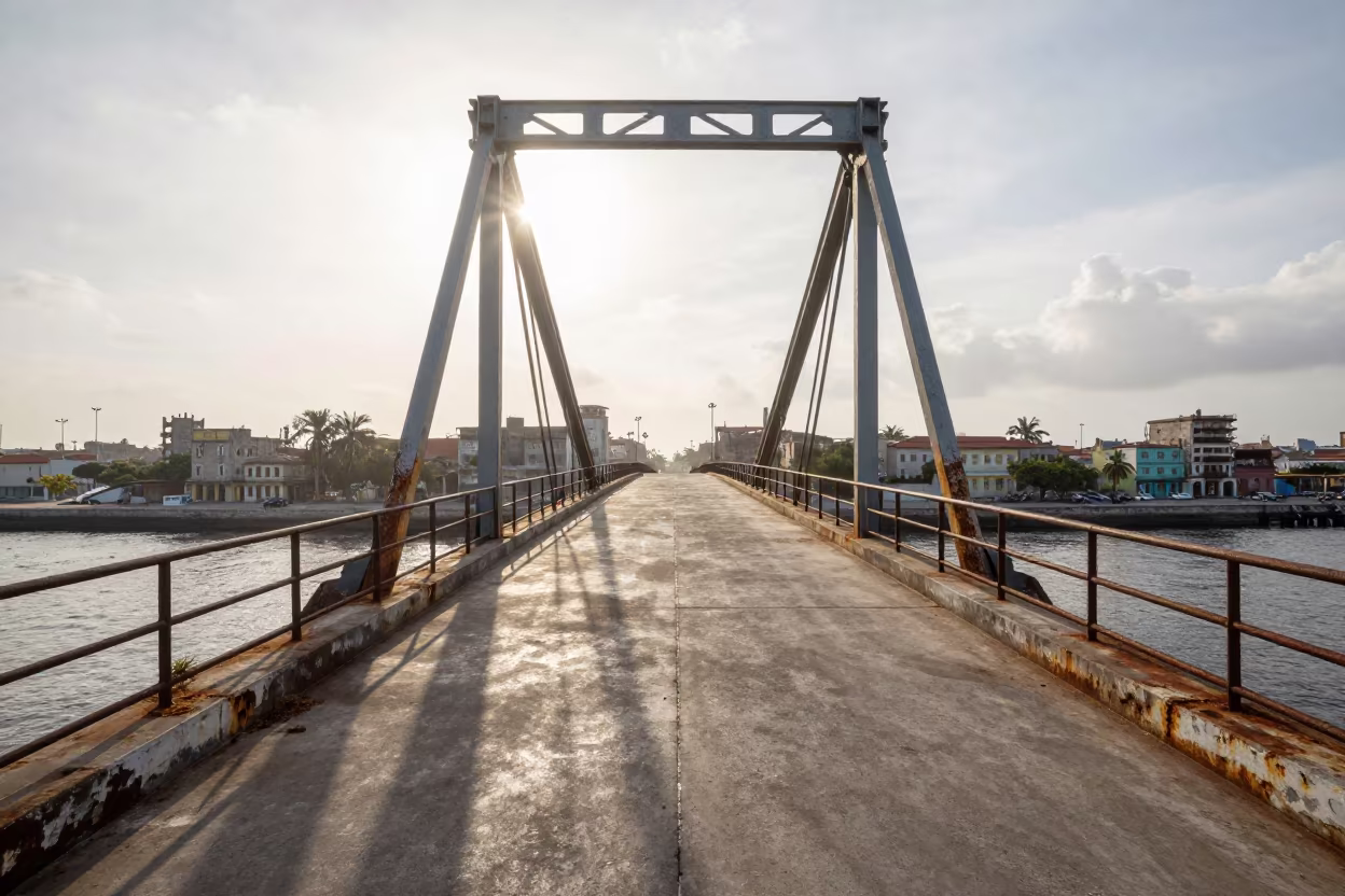 Havana Drawbridge Deck at Dawn with Heat Shimmer in along a bridge maintenance walkway near Havana