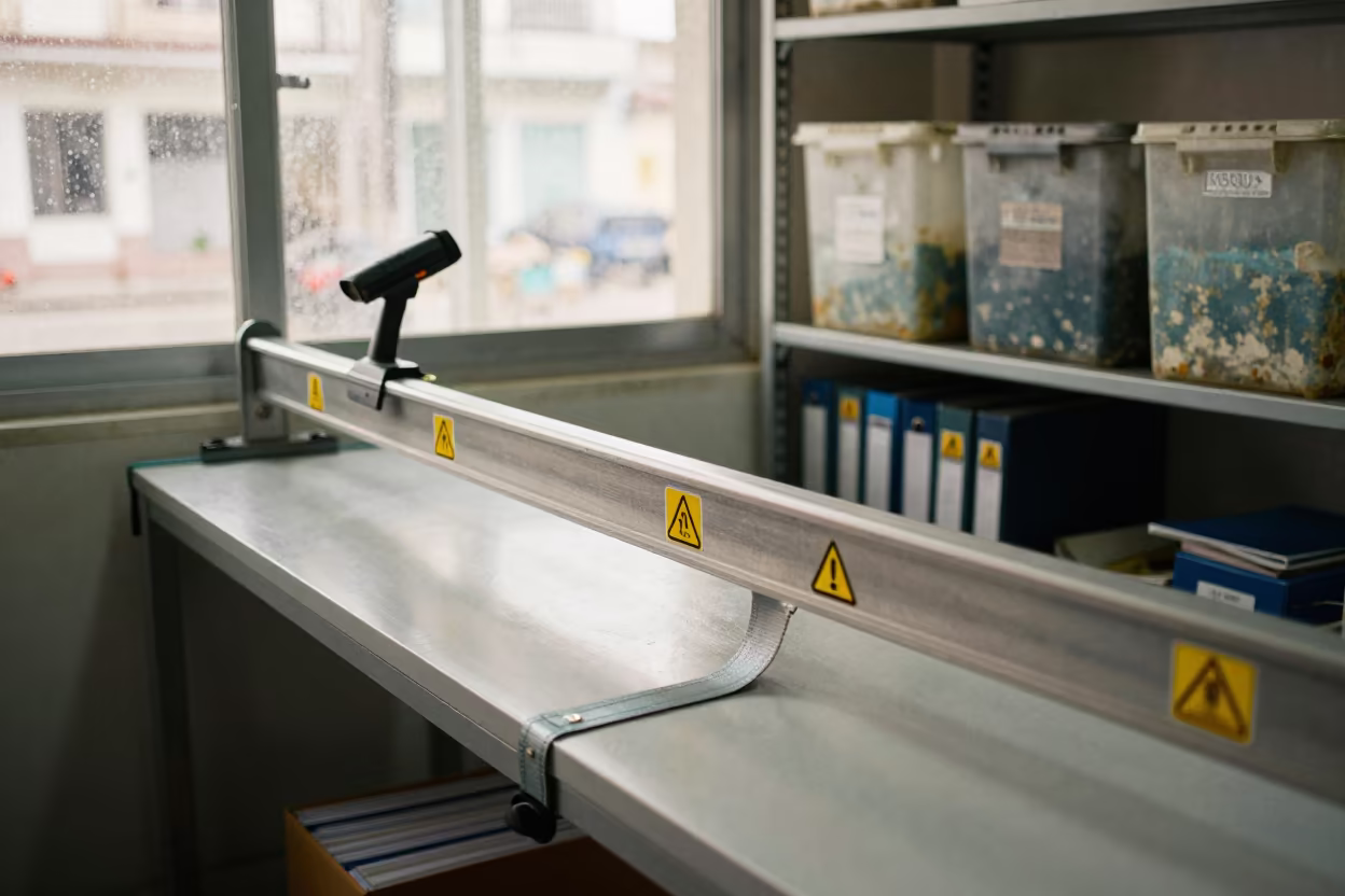 Havana Fulfillment Station Label Rail at Dawn in at a fulfillment packing station in Fusterlandia, Havana