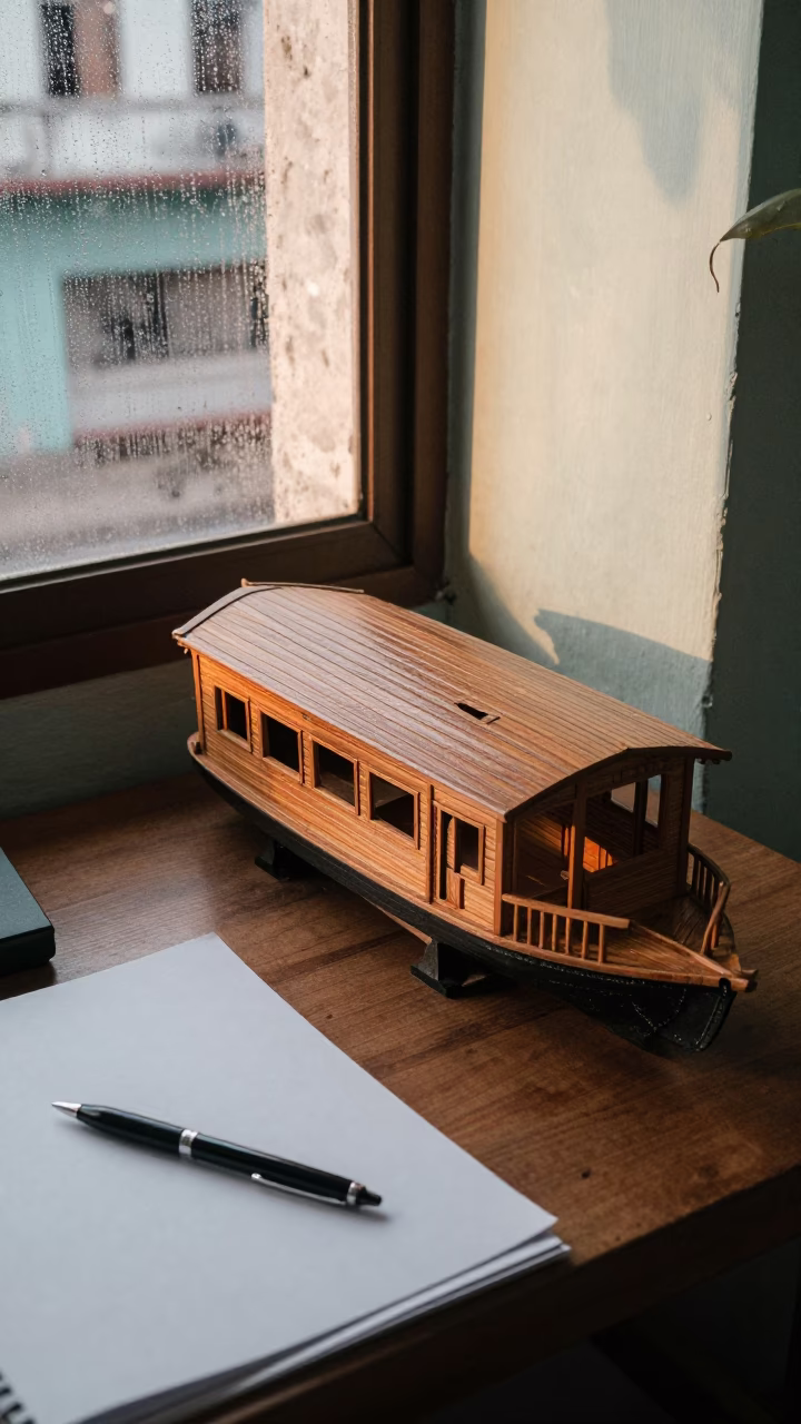 Havana Houseboat Model on Desk in on a writing desk near Vedado, Havana