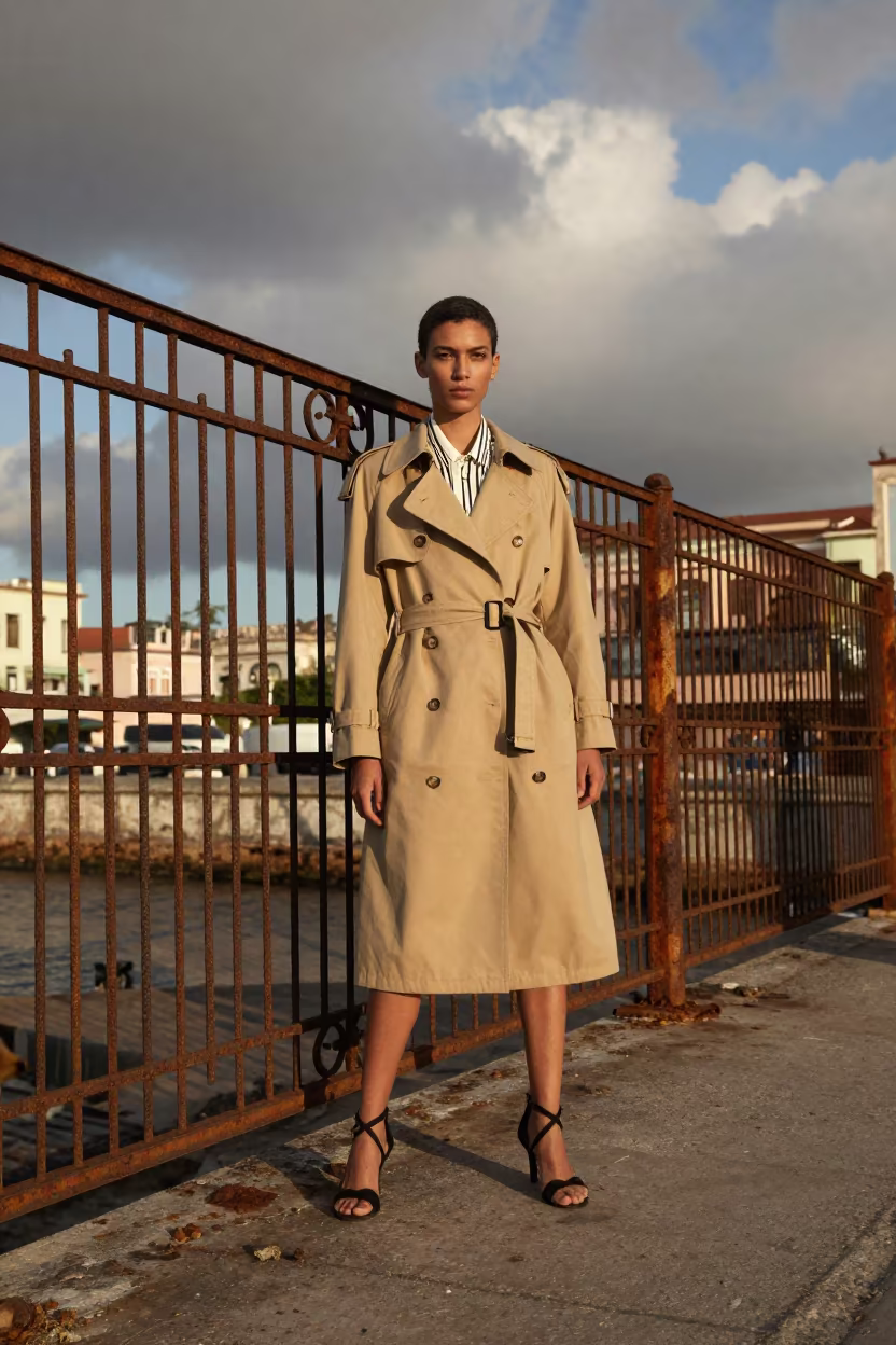 Havana Outerwear Campaign Harbor Fencing in under runway rehearsal lights in Havana