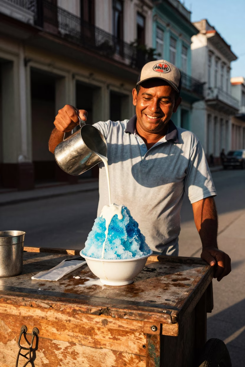 Havana Shaved Ice at The Late Afternoon Light in in Havana, Cuba