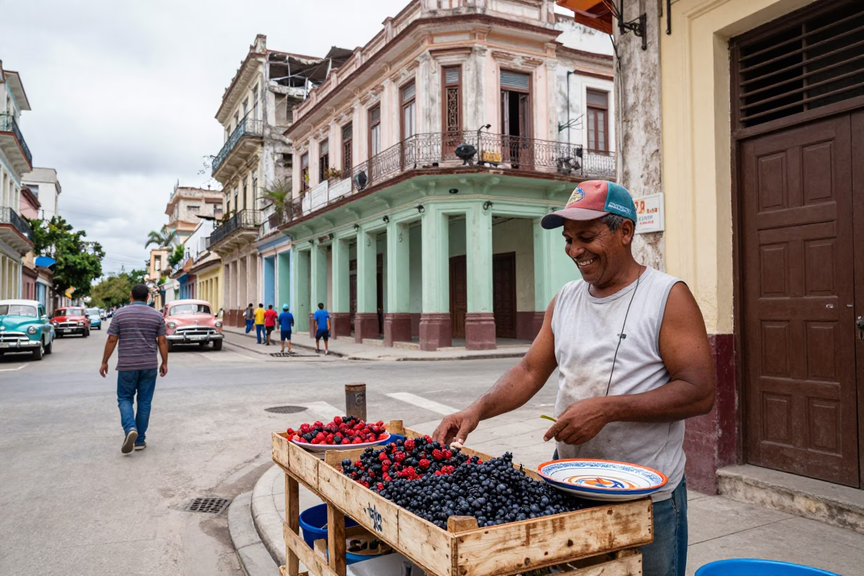 Havana Street Corner Overcast Midday Life with Local Details in in Havana, Cuba