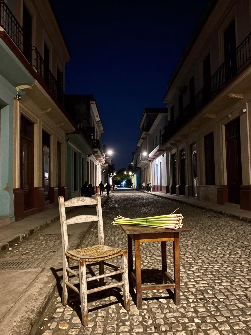 Havana Street Scene at The Deepest Night Sky Light in in Havana, Cuba