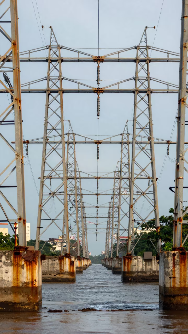 Havana Transmission Corridor Golden Hour in beneath transmission towers in Havana