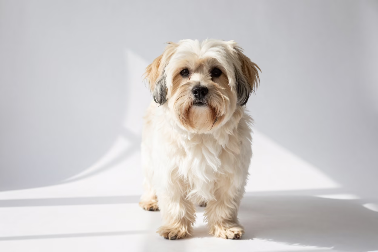 Havanese Portrait in Dushanbe Studio Light in in a quiet portrait studio with a plain backdrop and eye-level framing in Dushanbe
