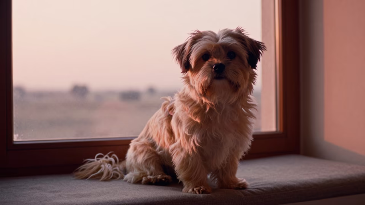 Havanese Portrait on Window Seat in Sokoto in on a cushioned window seat with soft side light and an uncluttered background in Sokoto
