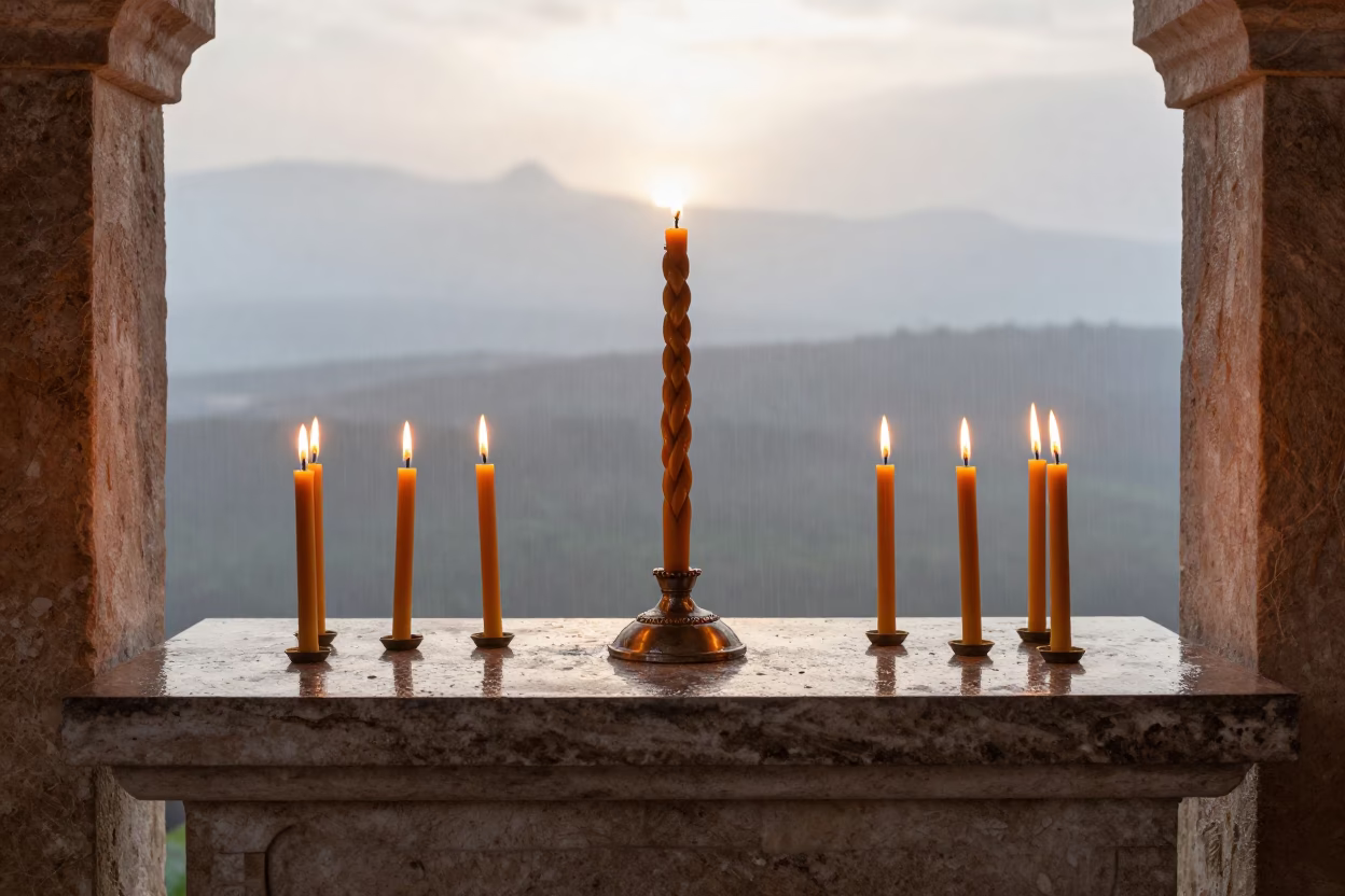 Havdalah Ceremony Stone Altar Mardin Sunrise in at the foot of a stone altar in Mardin