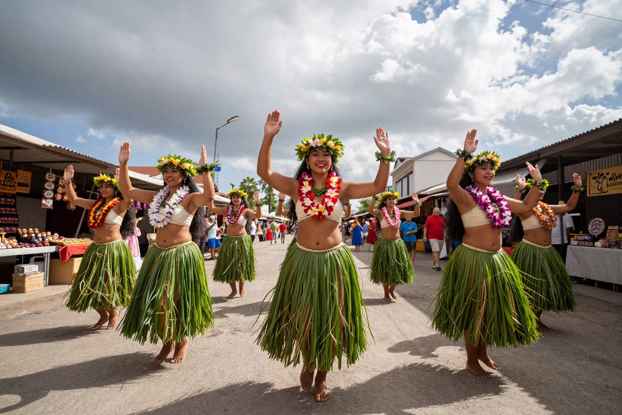 Hawaiian Hula Dancers at Turkish Night Market in at a night market in Tekirdağ