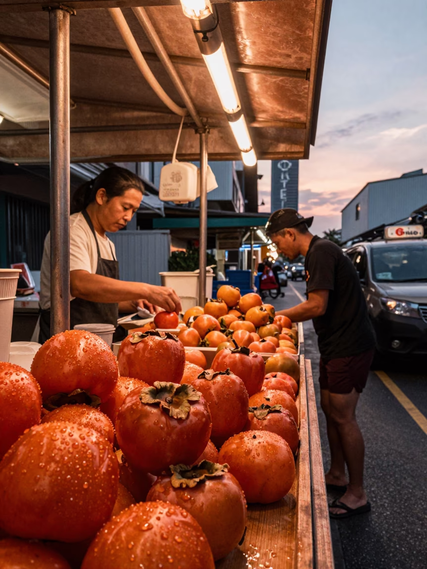Hawker Center at Copper-toned Light Before Dusk in Singapore in in Singapore, Singapore