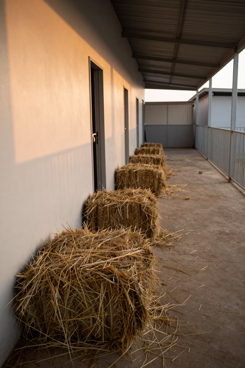 Hay Cube Tote in Bouake Kennel Corridor in in a boarding kennel corridor in Bouake