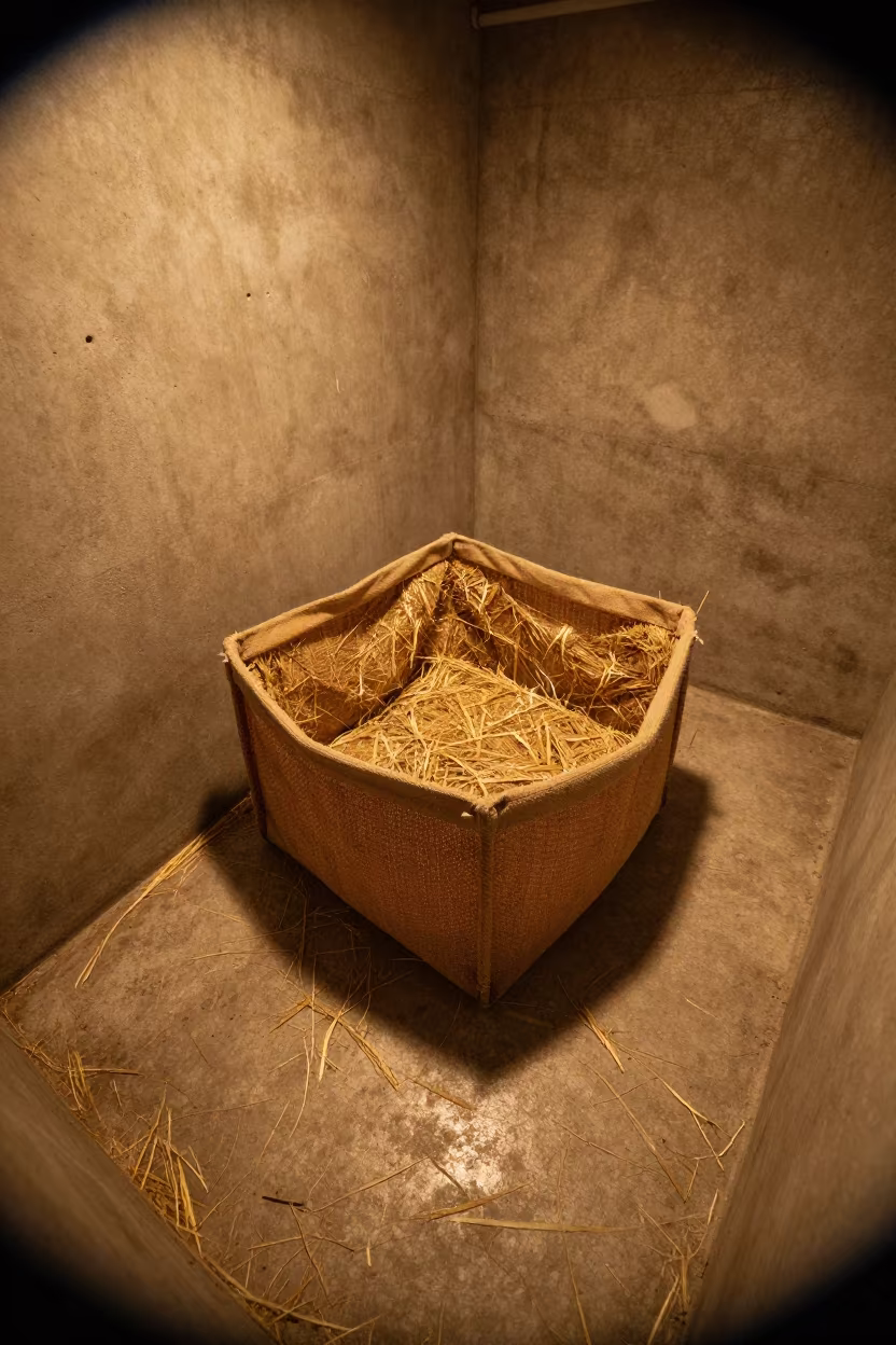 Hay Cube Tote Grooming Bay Winter Night in inside a grooming bay in Valencia