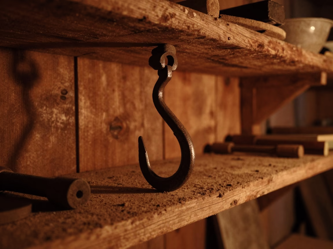 Hay Hook on Winter Shelf Before Dawn in on a workshop shelf in Changchun