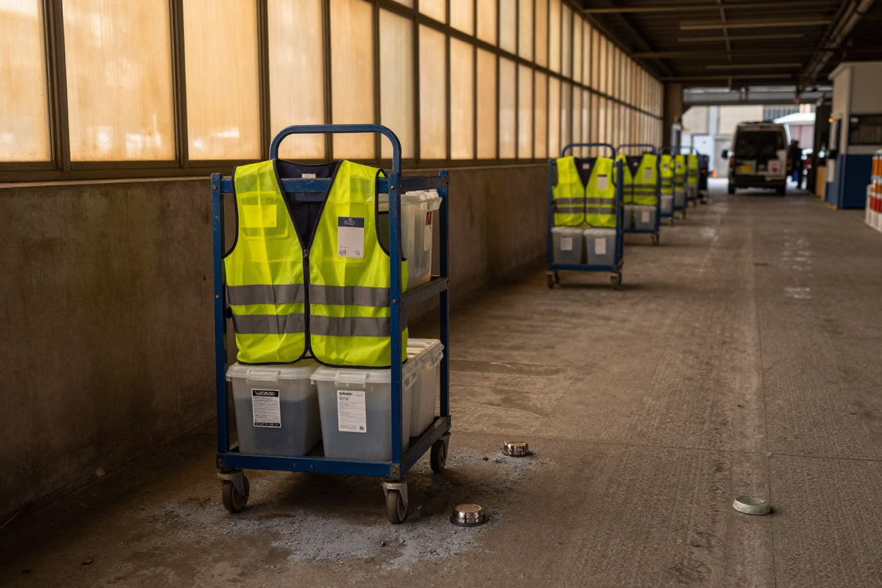 Hazmat Caddy Under Dock Light Marseille in inside a cross-dock lane near Marseille