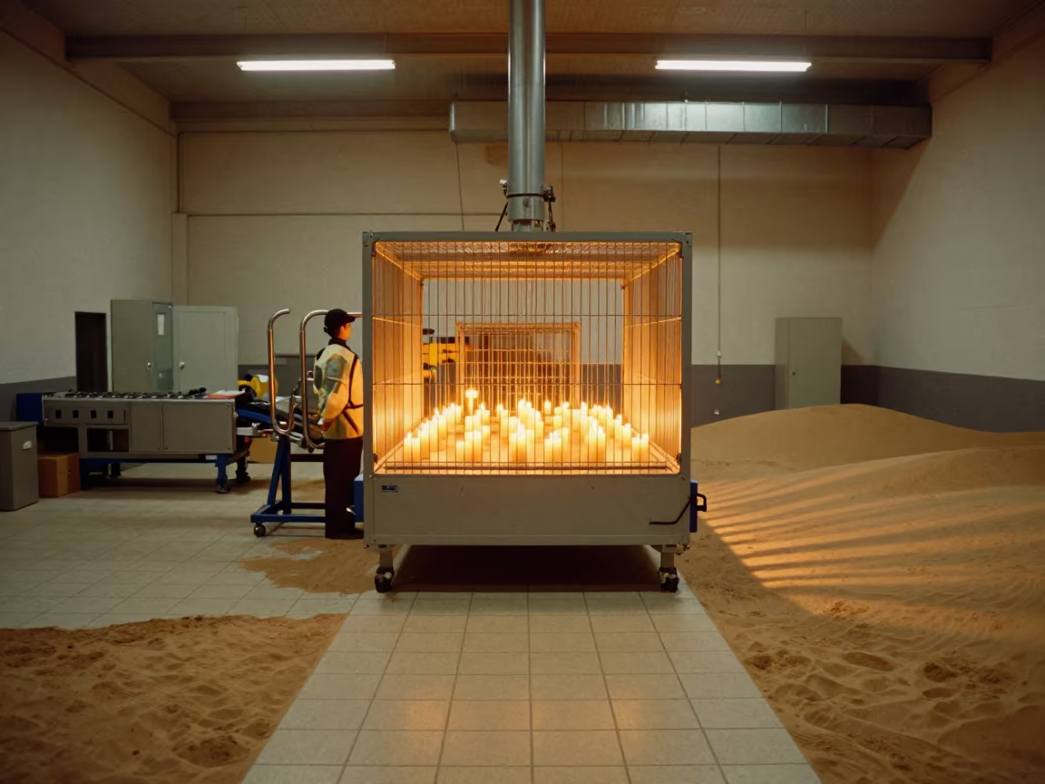 Hazmat Cage on Desert Floor in Hiroshima Sort in at a parcel sorting belt near Hiroshima