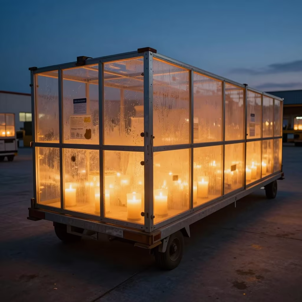 Hazmat Dolly in Ait Melloul Cross-Dock at Twilight in inside a cross-dock lane in Ait Melloul