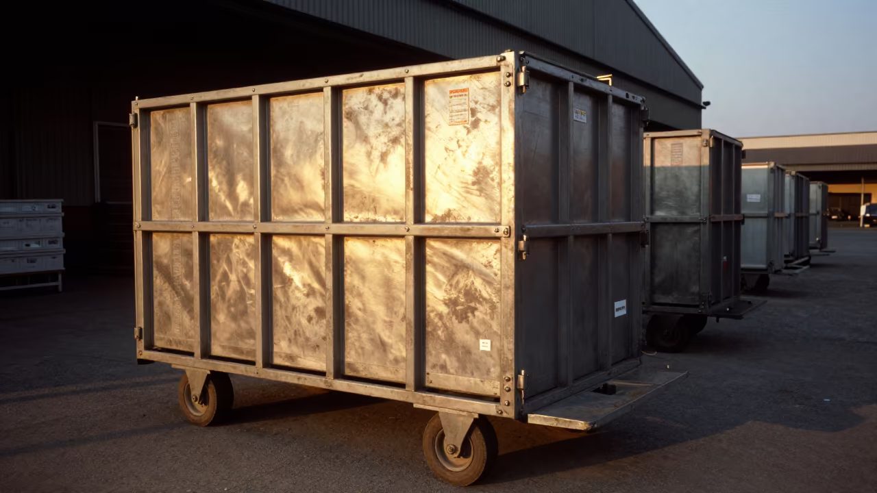 Hazmat Dolly in Alexandria Bay Light in inside a chilled distribution bay in Alexandria