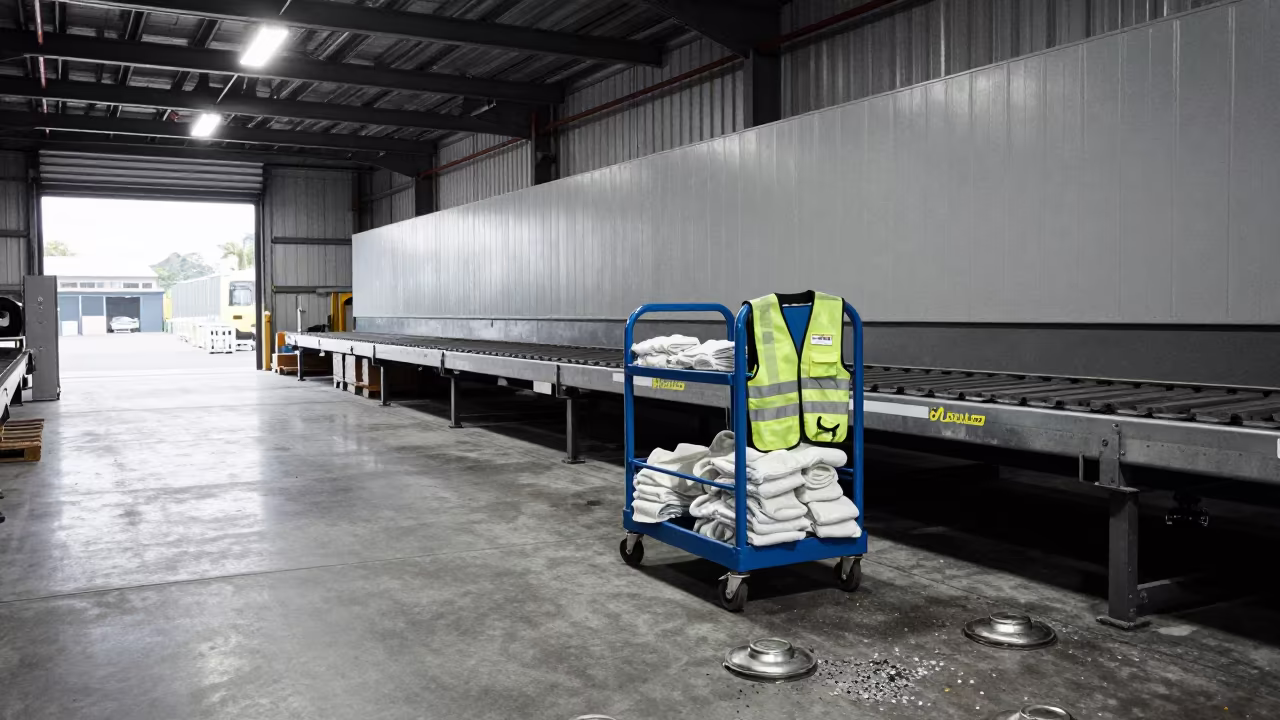 Hazmat Wipe Down Caddy Under Dock Light in inside a cross-dock lane in Auckland