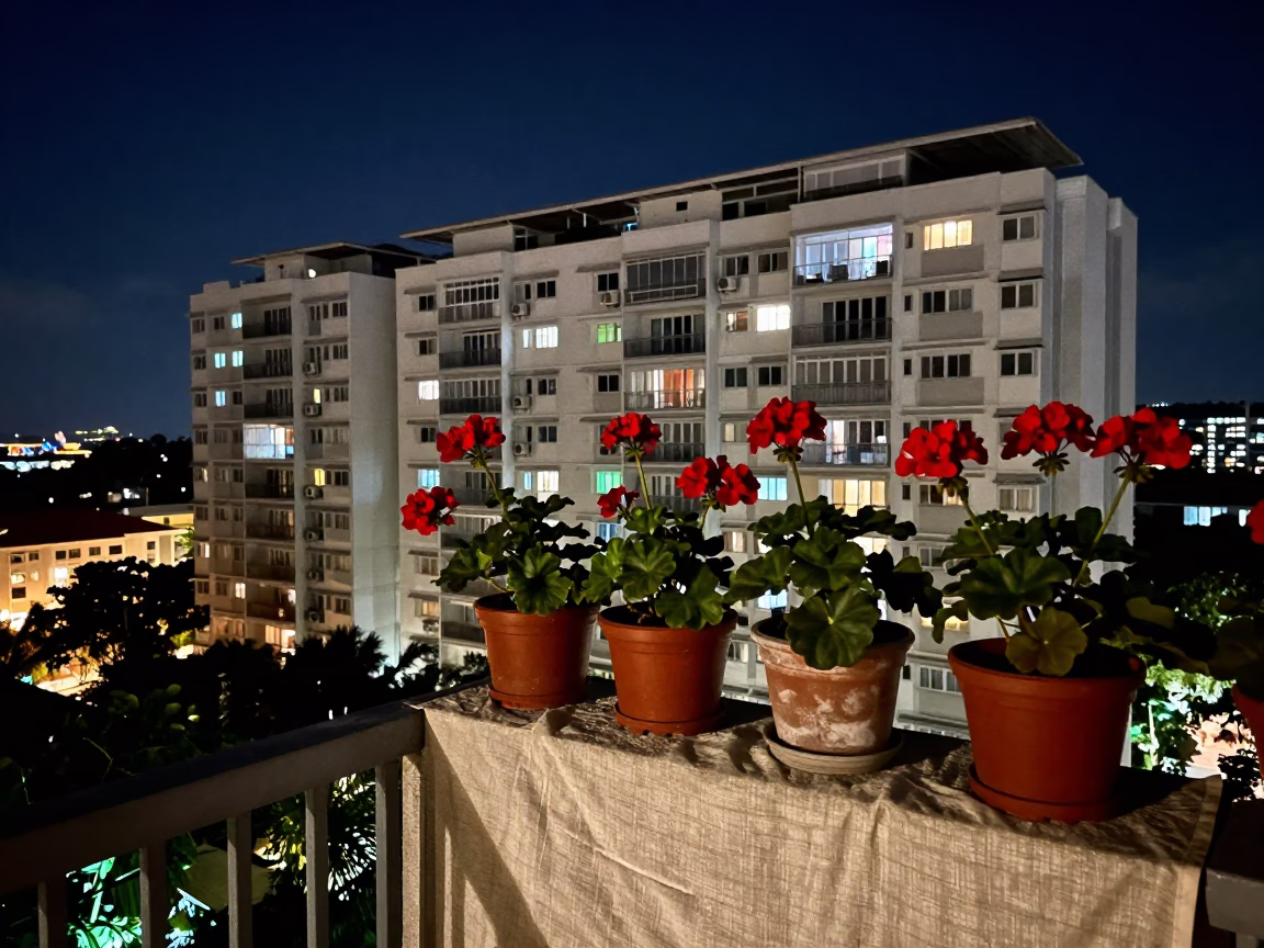 HDB Balcony in Singapore at Late At Night Light in in Singapore, Singapore
