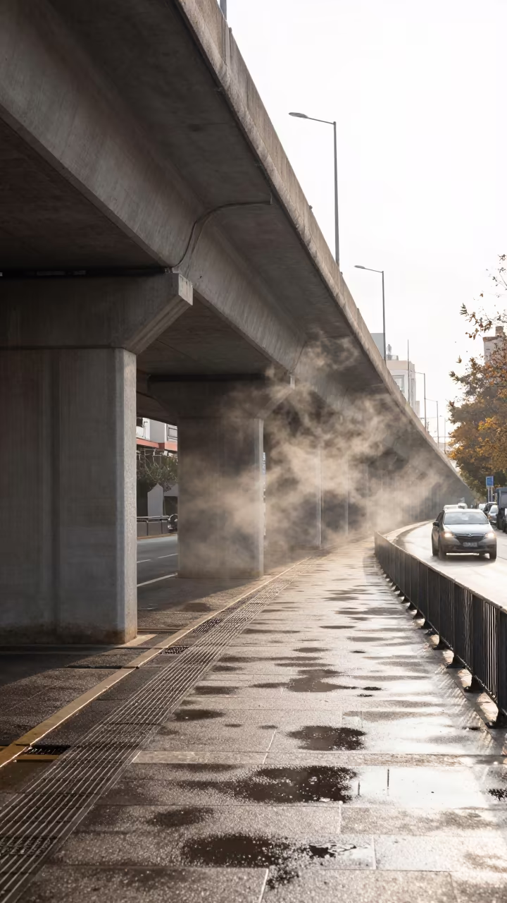 Headlight Reflections in Castellon Underpass in under an elevated train line in Castellón de la Plana