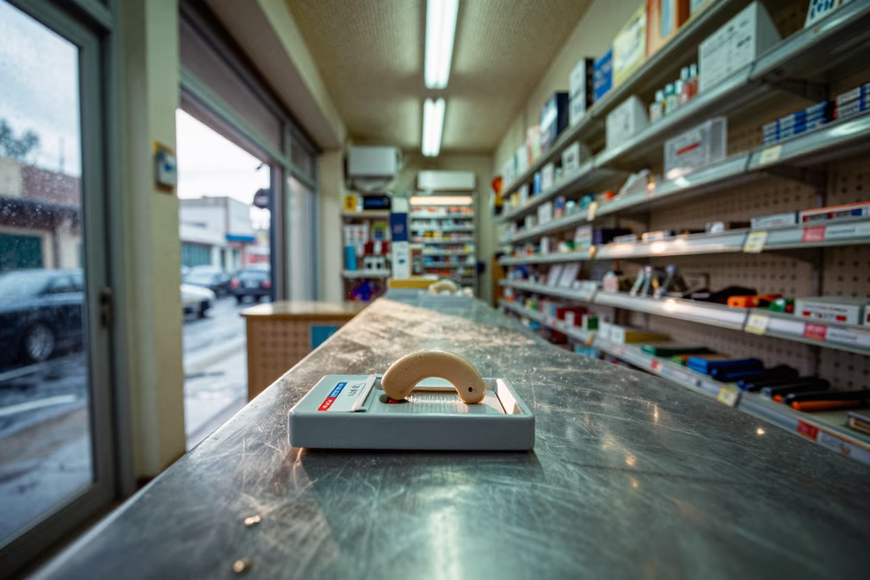 Hearing Aid Battery Tray Dawn Storefront Asmara in outside a lit retail frontage after dark near Asmara