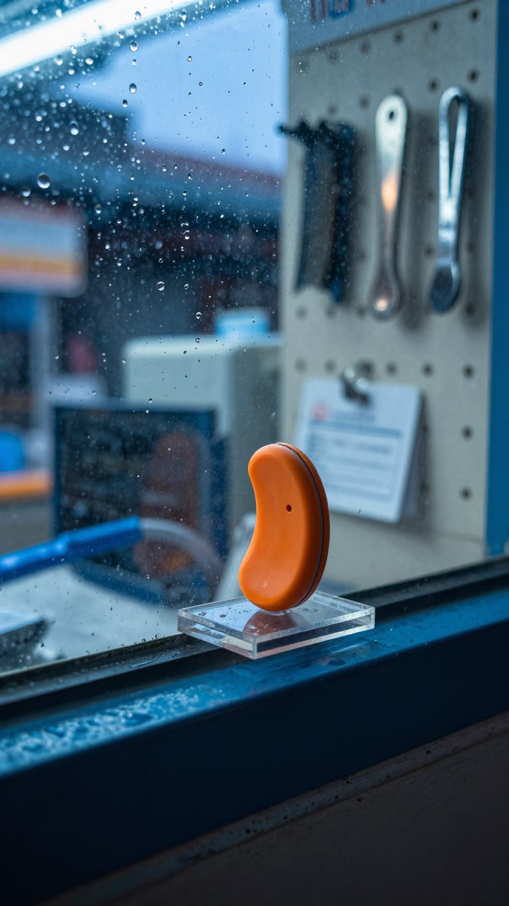 Hearing Aid Battery Tray in Langkawi Evening Light in outside a shop window after rain in Langkawi
