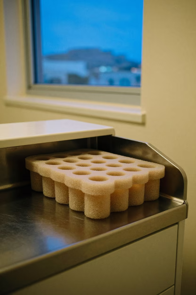 Hearing Aid Mold Bin at Nurse Station in at a nurse station work surface in Cape Town