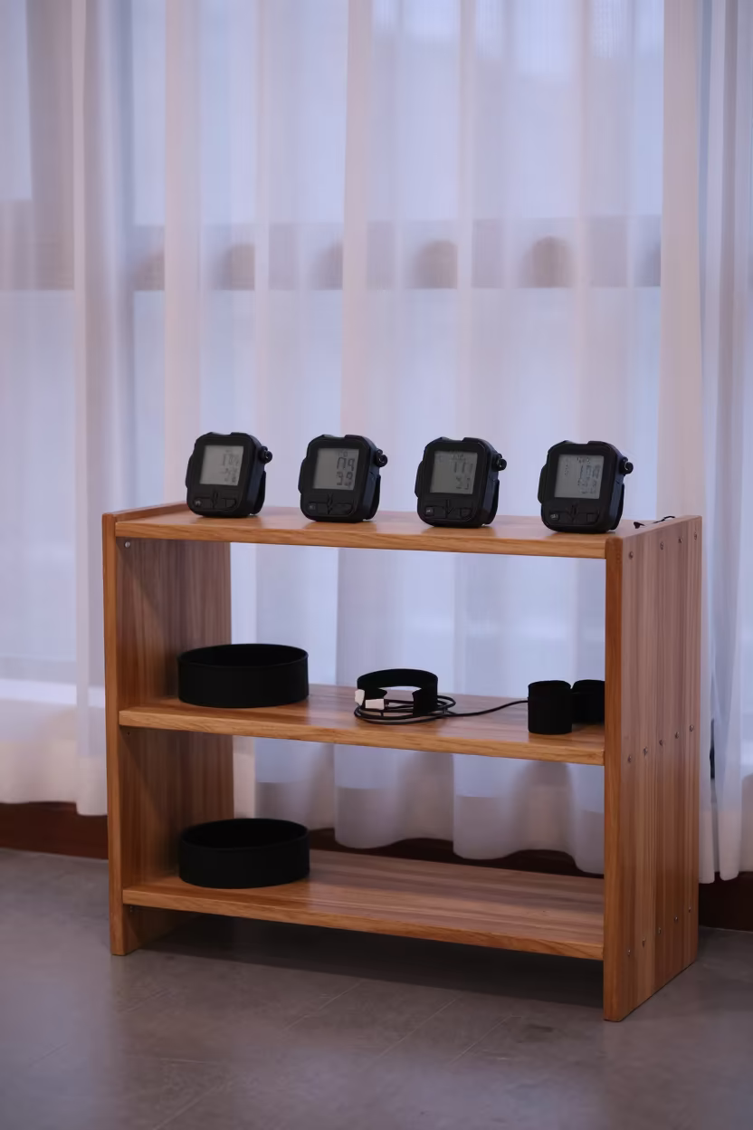Heart Rate Monitor Charging Shelf Morning Yoga in inside a yoga studio before the session begins near Wenzhou