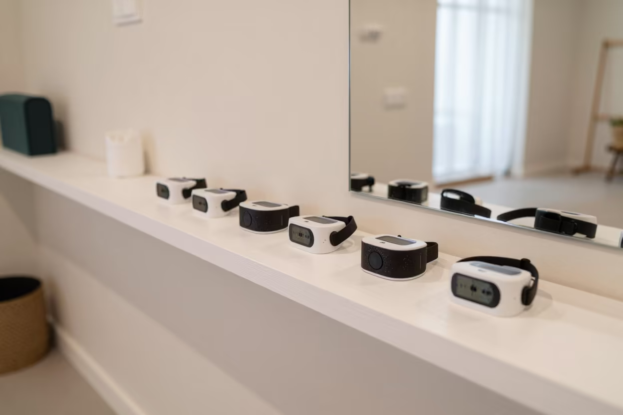 Heart Rate Monitor Shelf Yoga Studio Victoria in inside a yoga studio before the session begins in Victoria Seychelles