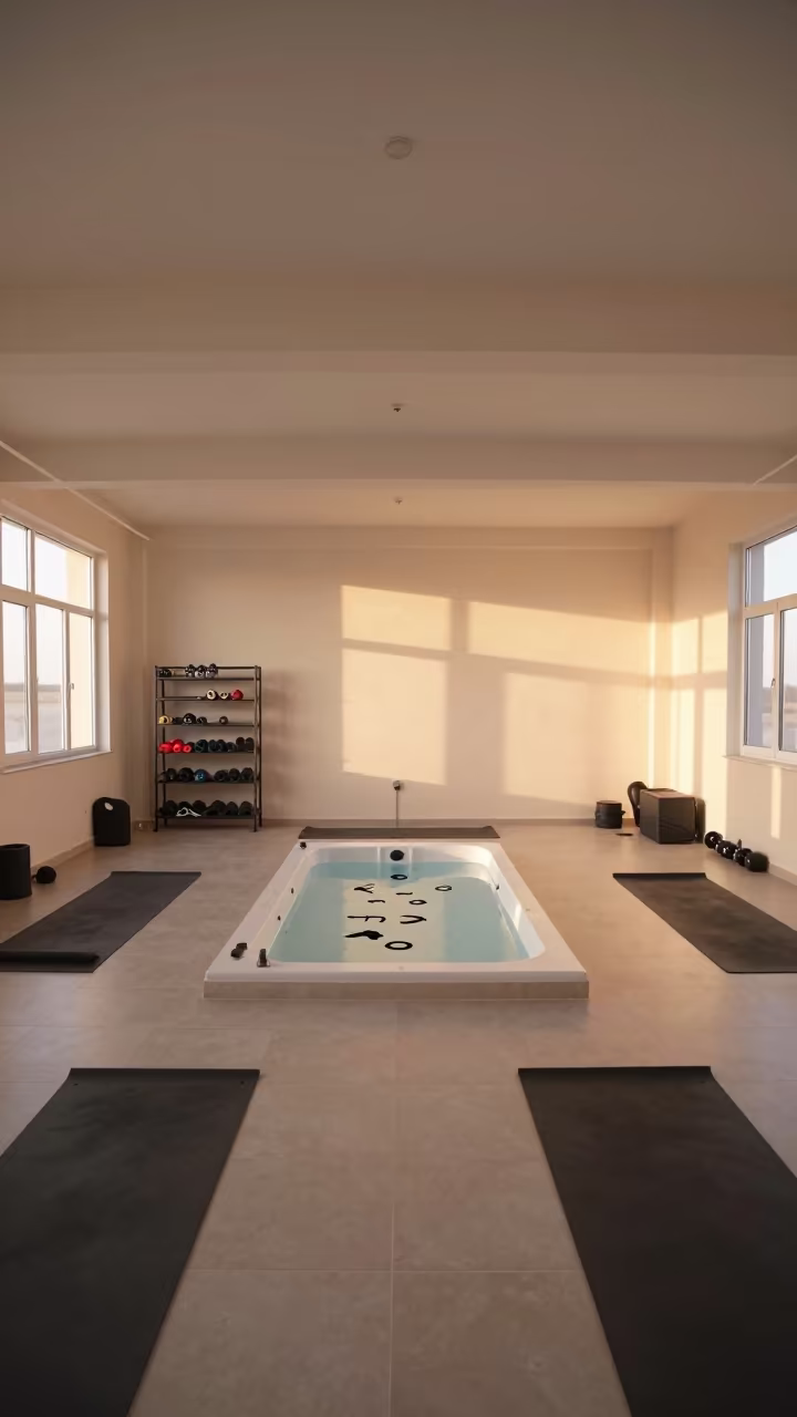 Heart Rate Strap Soak Tub in Al Diwaniyah Yoga Studio in inside a yoga studio before the session begins in Al Diwaniyah