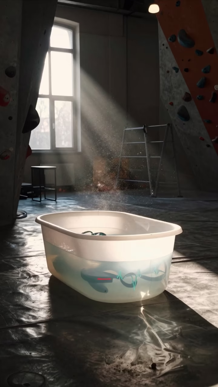Heart Rate Strap Soak Tub in Gliwice Gym Before Dawn in inside a climbing gym warmup zone in Gliwice