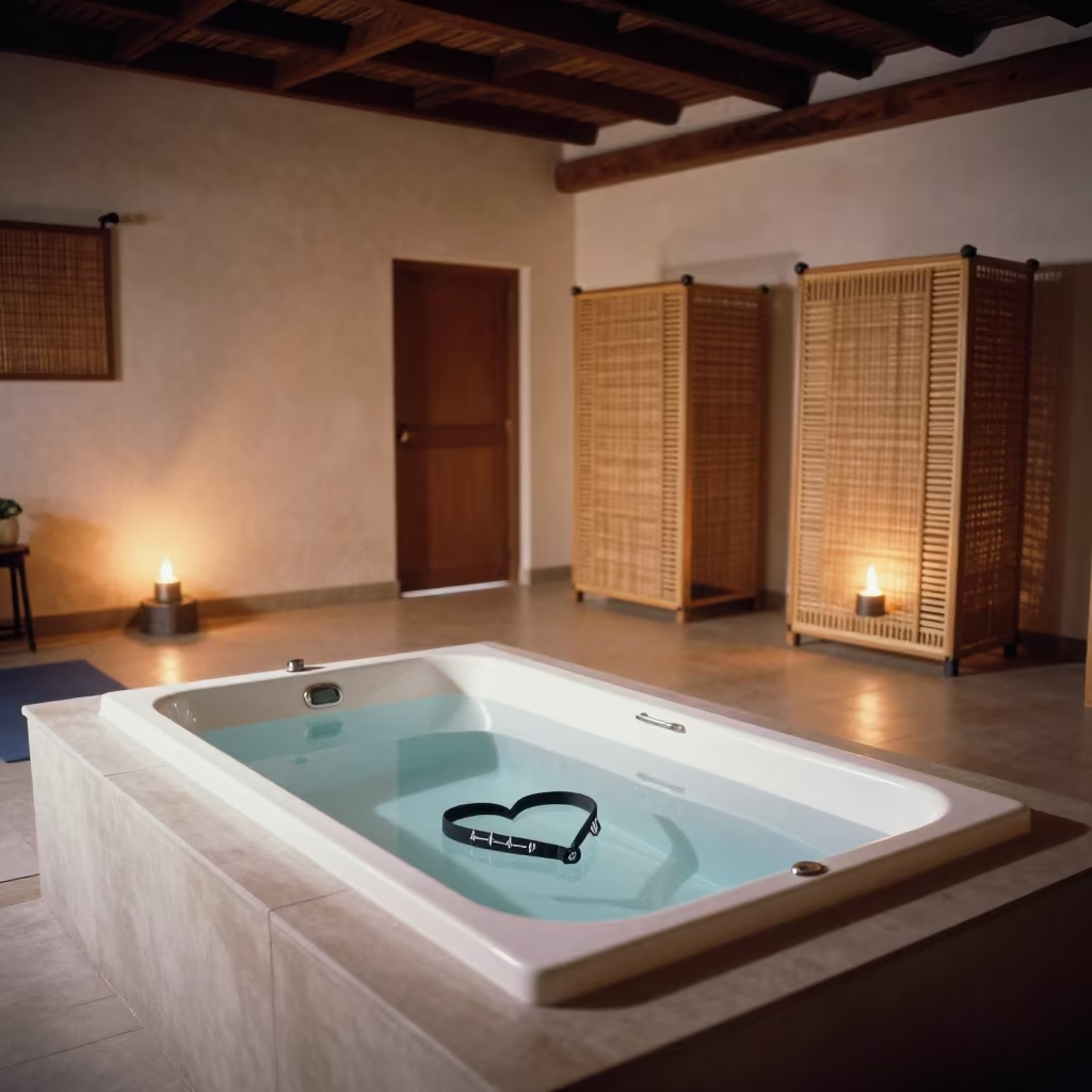Heart Rate Strap Soak Tub in Lagos Yoga Studio in inside a yoga studio before the session begins in Lagos