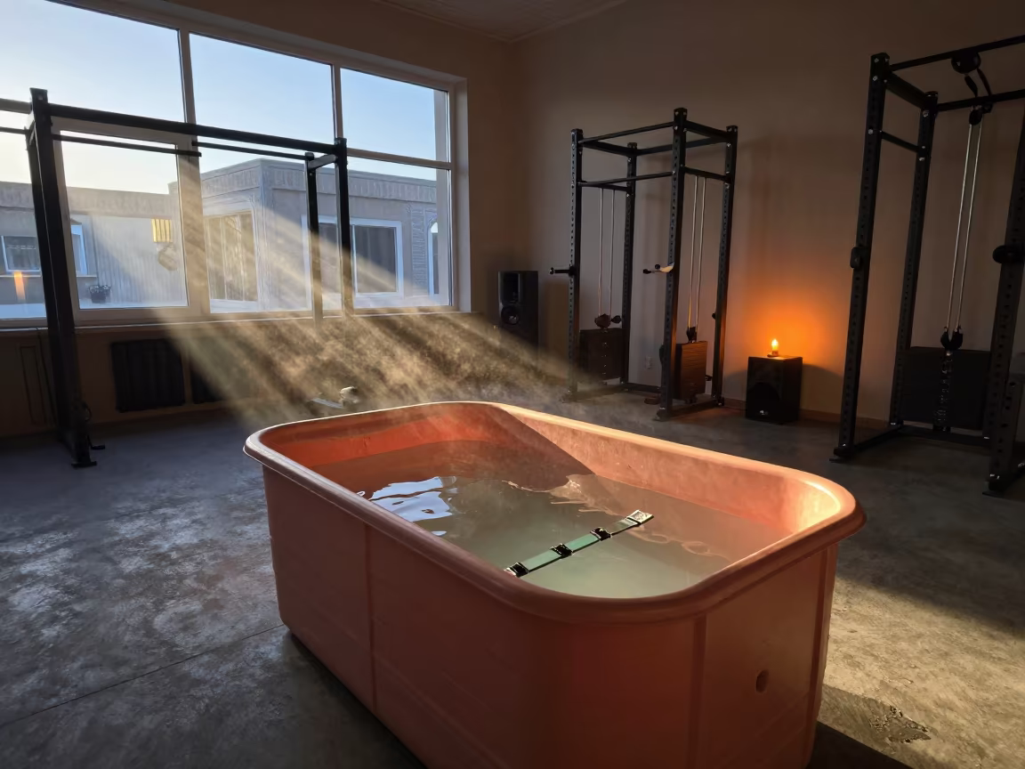 Heart Rate Strap Soak Tub in Strength Room in inside a strength room near Shahrisabz