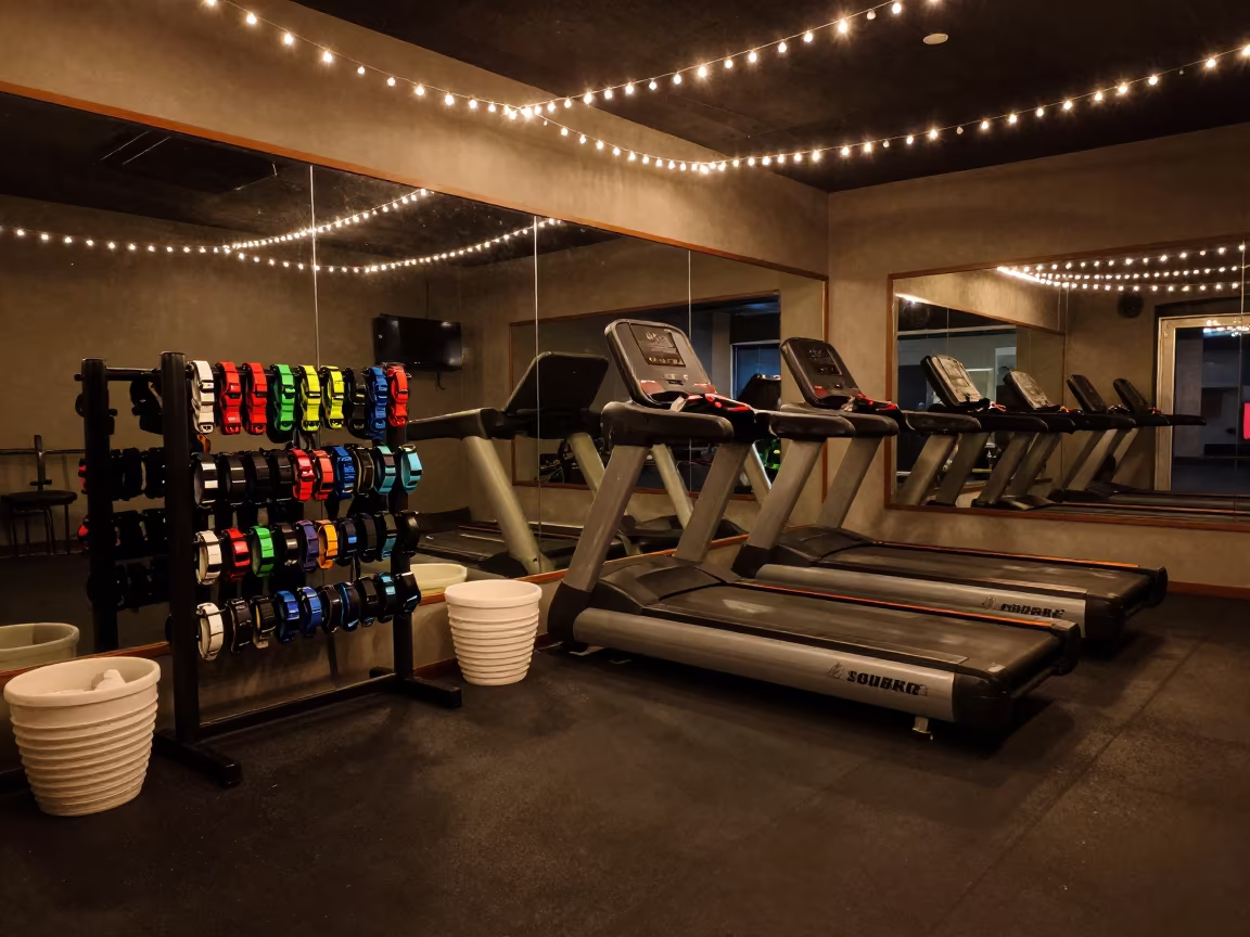 Heart Rate Straps Charging in Spin Studio Night in inside a spin studio under class lights in Soubré