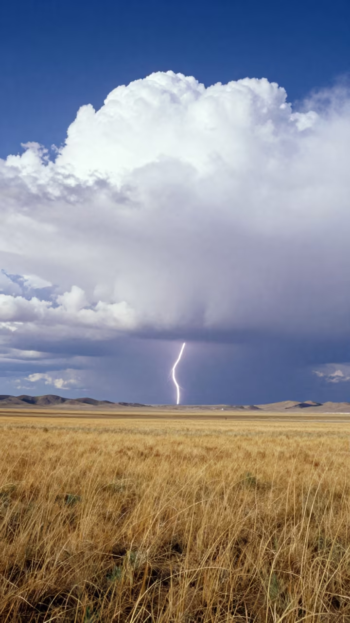 Heat Lightning Over Inner Mongolian Storm Plain in across a storm-bright plain in Inner Mongolia