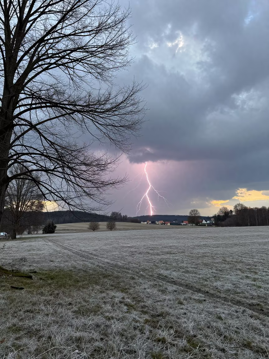 Heat Lightning on Saxony Winter Horizon in in Saxony