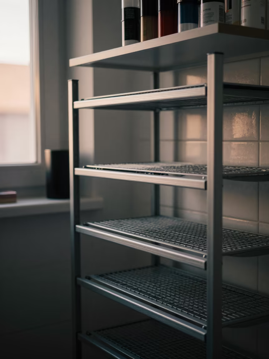 Heat Mat Rack in Beauty Supply Room in in a beauty supply area under white LEDs near Shenzhen