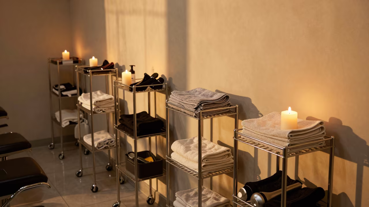 Heat Mat Rack in Nampo Salon Golden Light in inside a salon row in Nampo