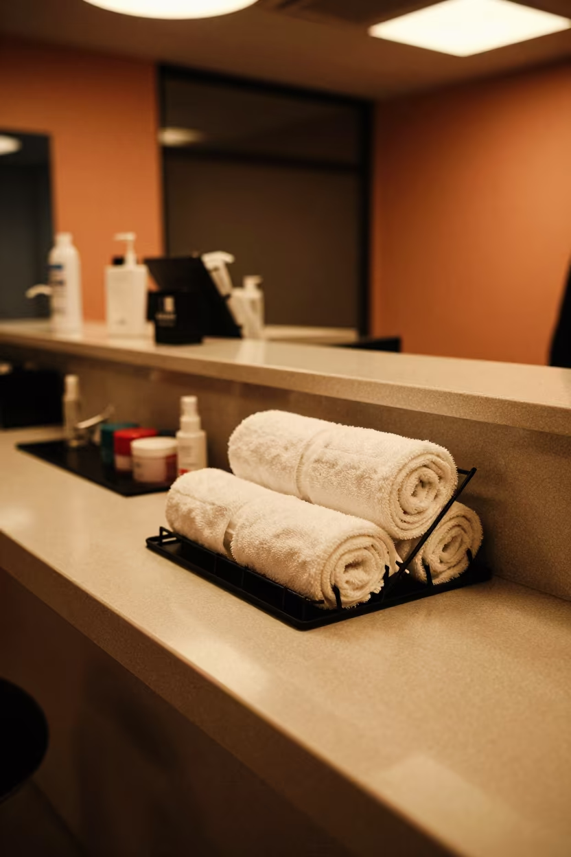Heat Mat Rack on Salon Counter in Ica in at a salon reception counter in Ica