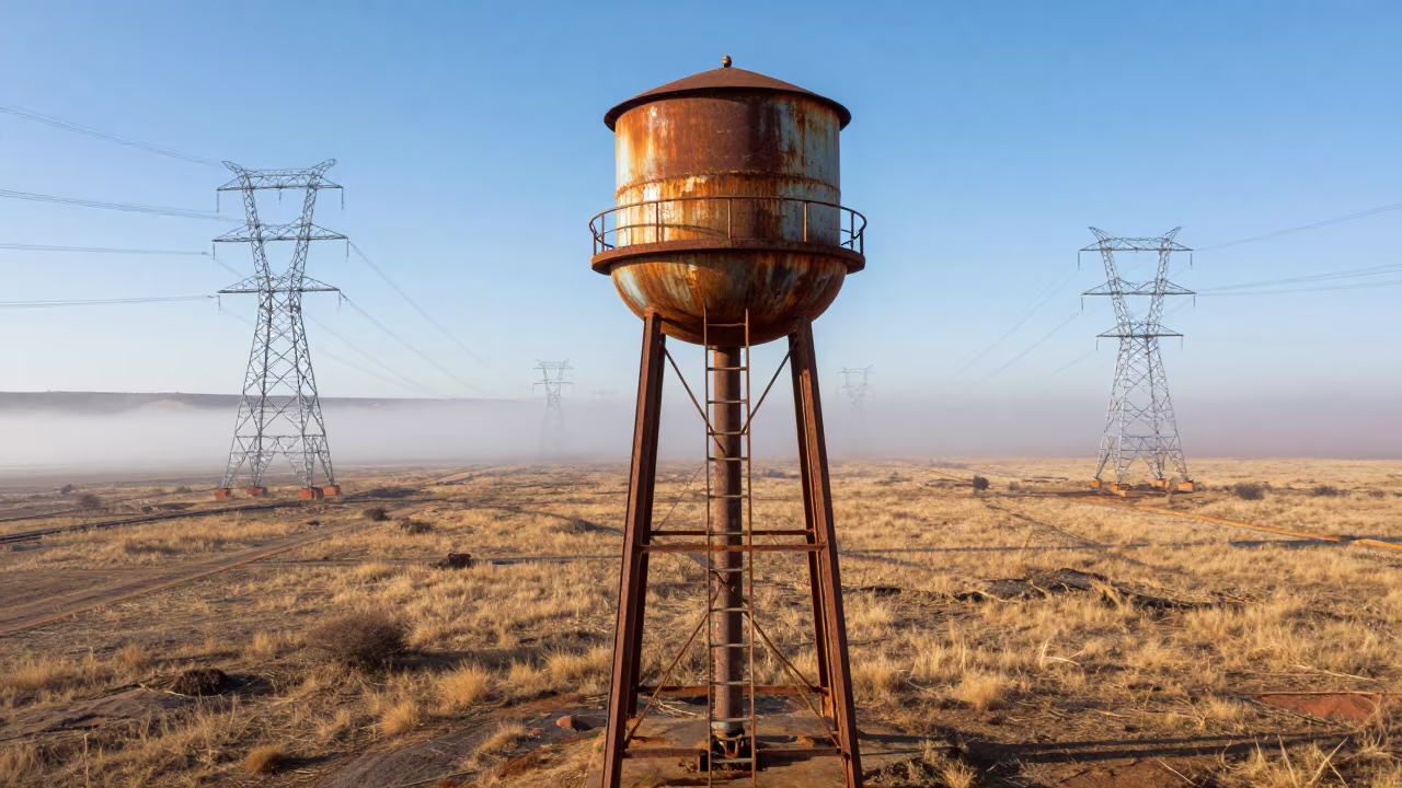 Heat Shimmer Over Dry Steppe Near Francistown in beside a water tower ladder near Francistown