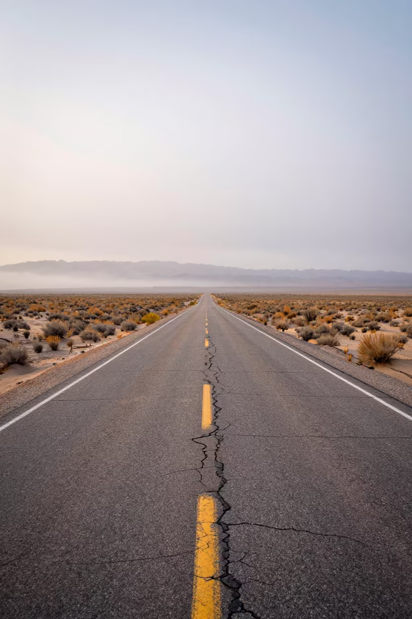Heat Shimmer Distorting Nevada Desert Road in through low marine fog in Nevada