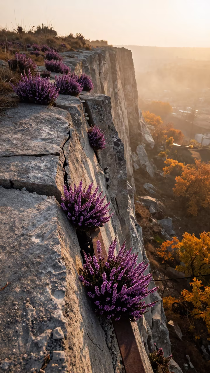 Heather Blooms from Cracked Concrete Iraqi Moor in along a salt-sprayed cliff edge in Iraq
