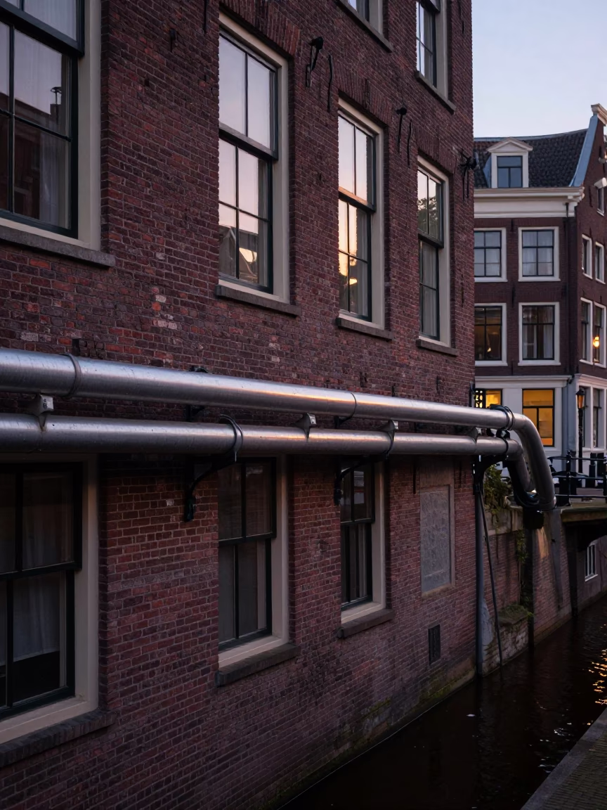 Heating Pipes in Amsterdam at The Early Evening Light in in Amsterdam, Netherlands
