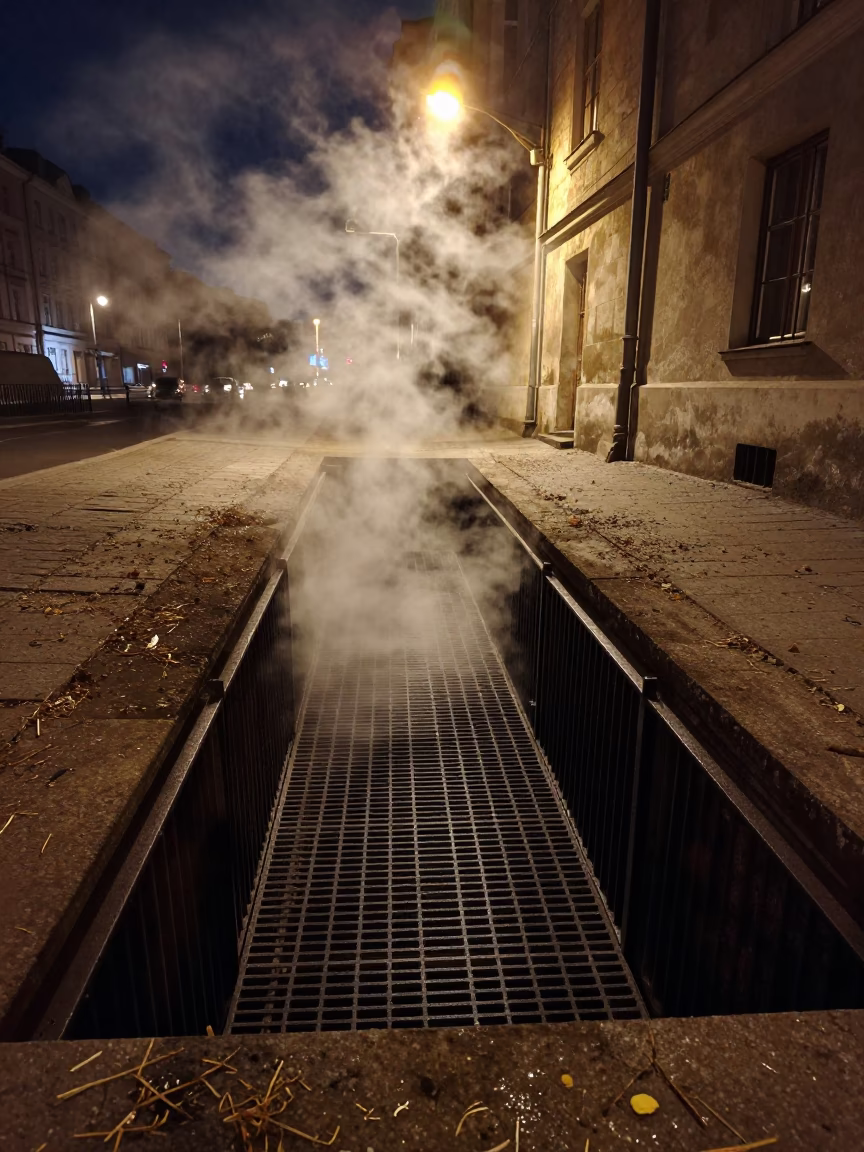 Heating Trench in Krakow at Late At Night Light in in Krakow, Poland