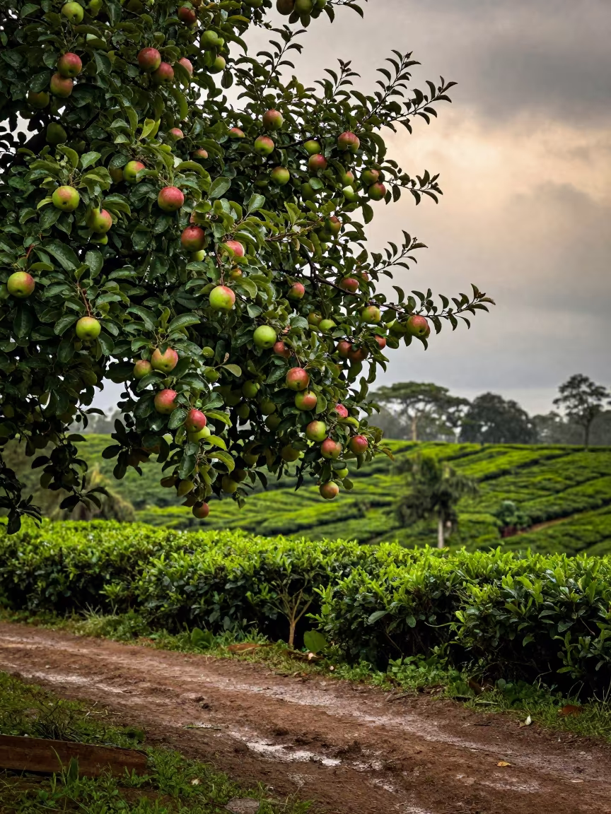 Heavy Apple Branches at Ghana Tea Plantation Edge in at the edge of a tea plantation in Ghana