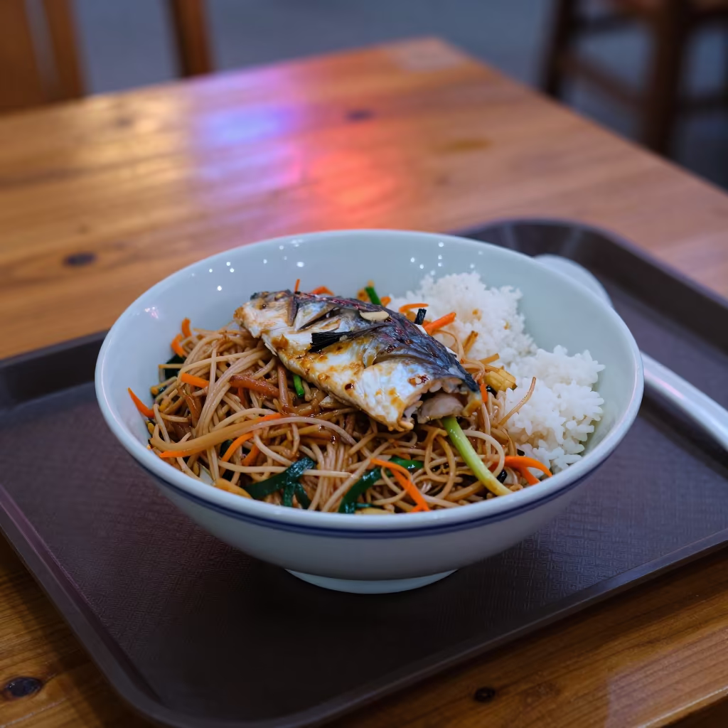 Hefei Tea House Thieboudienne Twilight Neon in on a tea house tray in Hefei