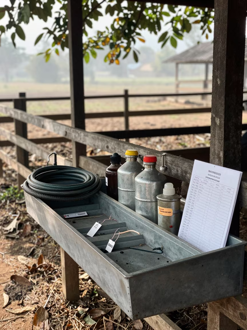 Heifer Breeding Records in Laos Barn in along a muddy paddock fence in Laos